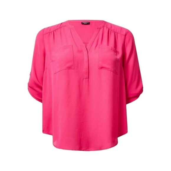 3XTORRID Plus Size Harper Georgette Pink Peacock Pullover 3/4 Sleeve Blouse - Picture 13 of 16